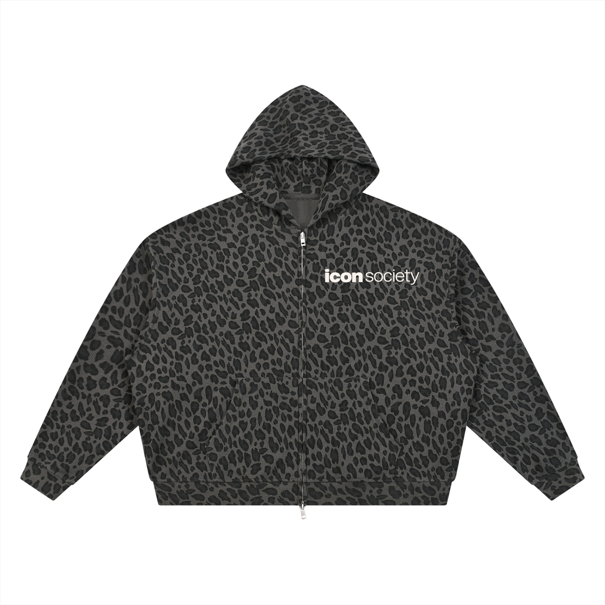 Unisex Leopard Print Waffle Full Zip Hoodie
