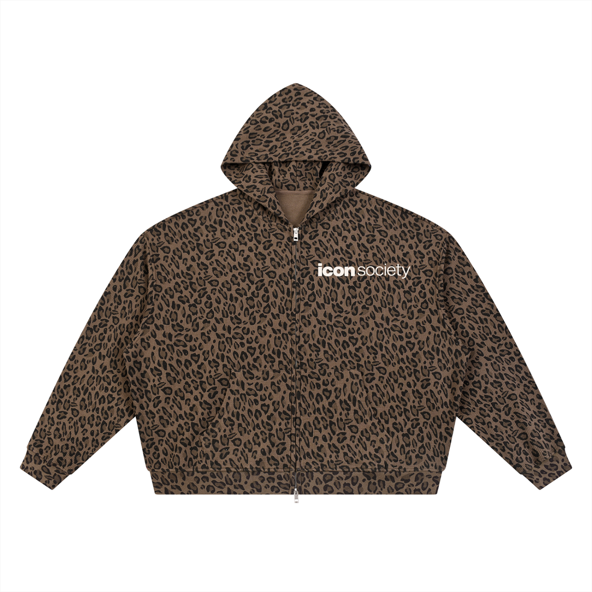 Unisex Leopard Print Waffle Full Zip Hoodie