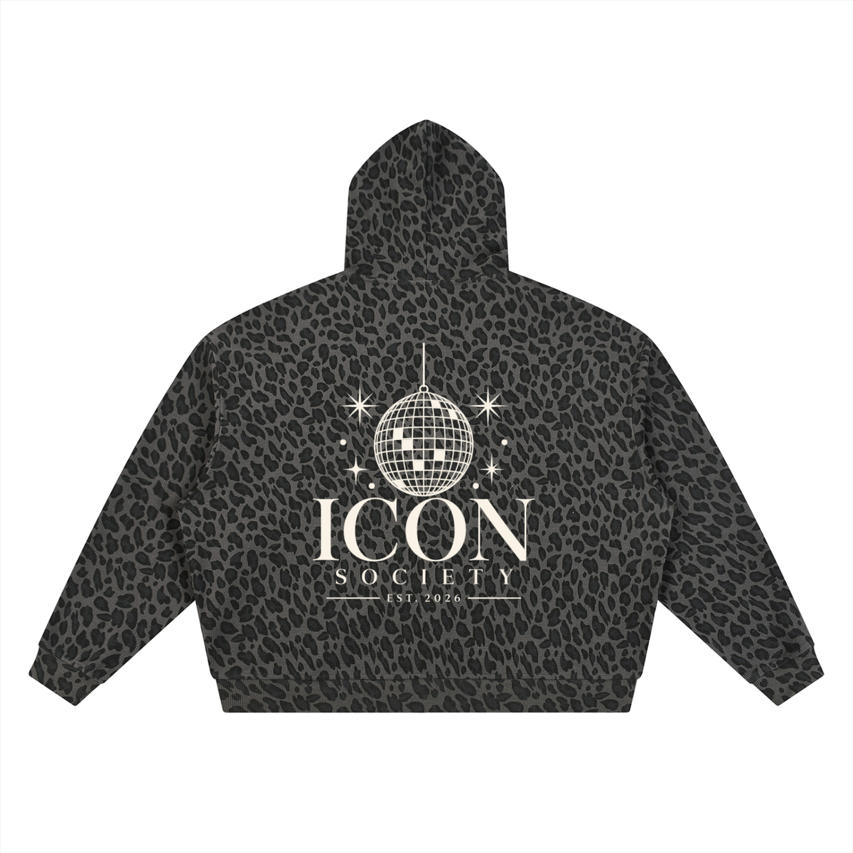 Unisex Leopard Print Waffle Full Zip Hoodie