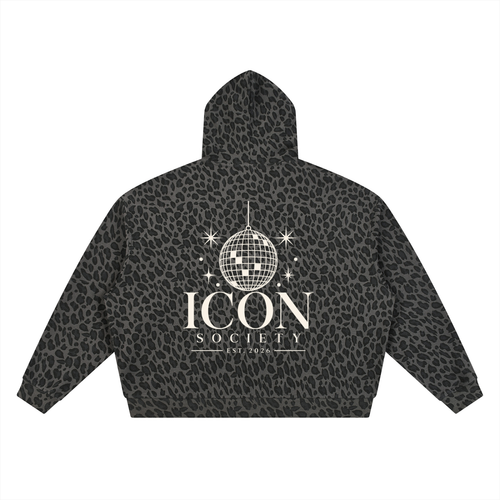 Unisex Leopard Print Waffle Full Zip Hoodie