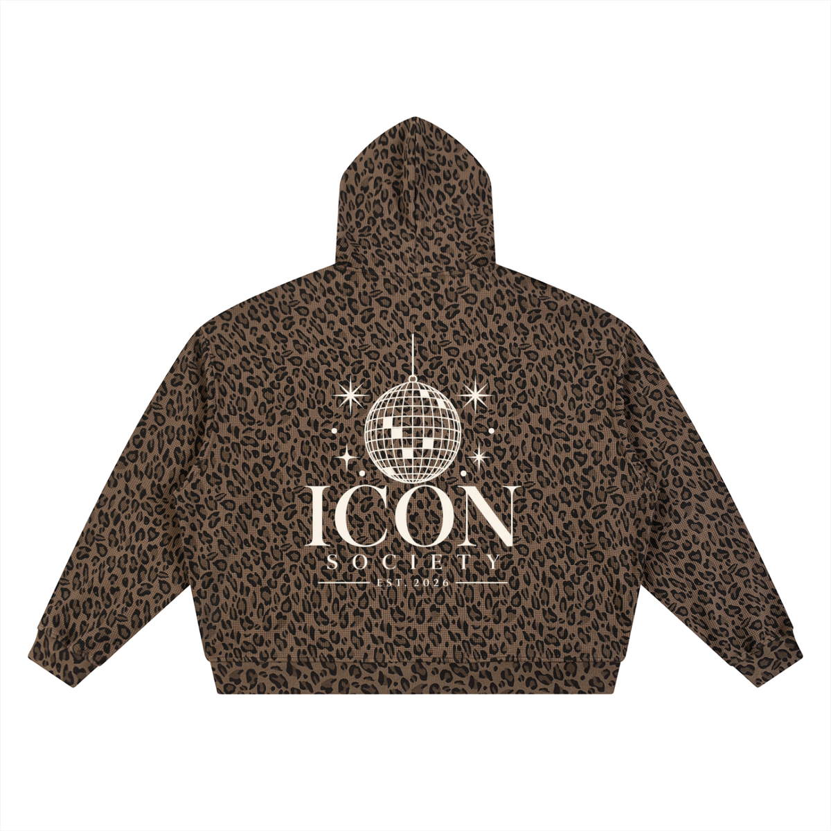 Unisex Leopard Print Waffle Full Zip Hoodie