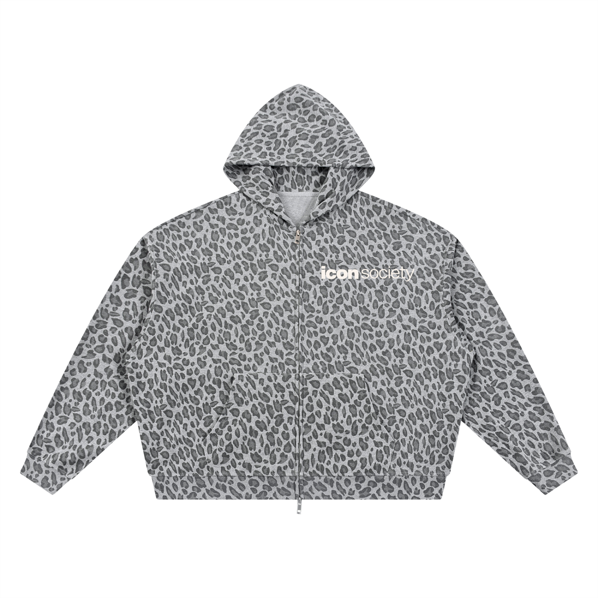 Unisex Leopard Print Waffle Full Zip Hoodie
